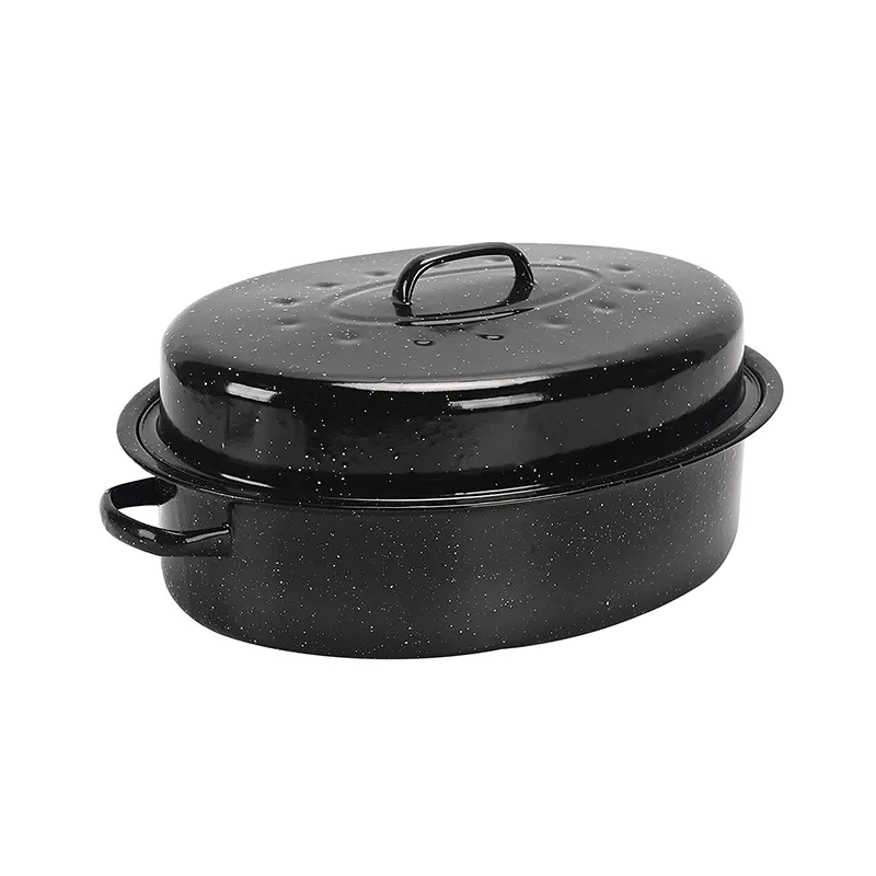 Bermin Ronde 15 Inch Custom Zwart Email Brander Verwarming Kalkoen Barbecue Zoete Aardappel Braadpan Pot