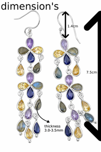 Boucles d'oreilles élégantes en argent sterling avec plusieurs pierres magnifiquement disposées – Boucles d'oreilles scintillantes et élégantes pour femmes et filles, bijoux haut de gamme - Product Image 2