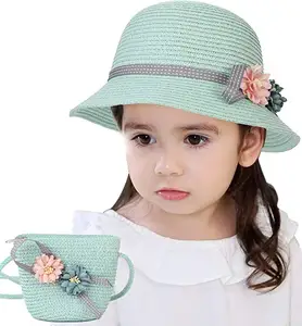 RTS – chapeaux de paille pour filles, chapeaux de soleil pour enfants, chapeaux de plage d'été, costume de poche en paille tissé, activités de plein air