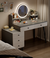 STG Coiffeuse de chambre moderne et simple gris foncé avec miroir intelligent LED et armoire de rangement télescopique monobloc pour chambre d'hôtel