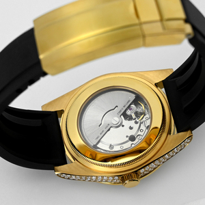 Premium Men Luxury Automatic Mechanical <b>Watch</b> Gold Moissanite Inlaid Dial <b>Rubber</b> Strap Roman Numeral Business Waterproof <b>Watch</b> - Product Image 6