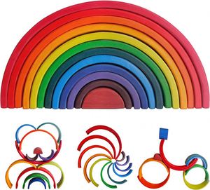 12 pièces de jouets empilables, grands blocs de construction arc-en-ciel en bois pour enfants, jouets éducatifs Montessori - Product Image 2