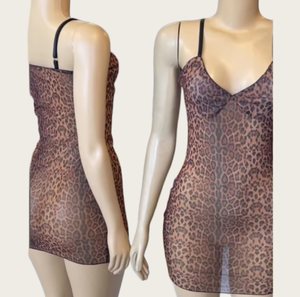 Viviblook Z715DS01 Vestido de niña picante con estampado de leopardo callejero 2025 para mujer, vestidos transparentes con tirantes y cuello en V ajustado para mujer - Product Image 1