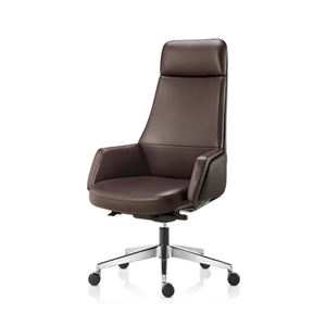 Chaise de patron moderne en cuir véritable, chaise de bureau ergonomique, pivotante, accoudoirs réglables, confortable, inclinable, pour le travail sédentaire, pour ordinateur - Product Image 1