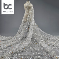 Tulle perlé blanc dentelle mariage luxe perles et paillettes broderie dentelle tissu pour femmes robe de soirée