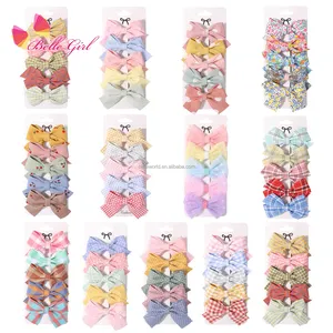 BELLEWORLD custom plaid polka dots pink jojo tiktok ribbon alligator girl hair barrettes accessories kids hair clips bow set