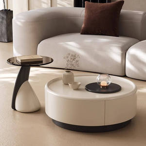 Chine Usine Accueil Verre Blanc Table Basse Salon Table Basse Ronde Table Basse avec Stockage - Product Image 1