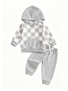 Conjuntos de Ropa Infantil con Logotipo Personalizado, Sudadera con Bolsillo a Cuadros, Sudadera con Capucha para Bebé, Pantalones Deportivos, Ropa Deportiva Personalizada para Niños - Product Image 6