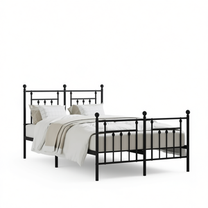 Struttura letto rettangolare completa in acciaio verniciato a polvere nero, letti in metallo, mobili industriali per camera da letto - Product Image 1