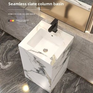 Lavabo Cuadrado de <span class=keywords><strong>Piedra</strong></span> Sinterizada para Baño de Hotel, Diseño Moderno y Minimalista, <span class=keywords><strong>Encimera</strong></span> Integrada Todo en Uno - Product Image 2