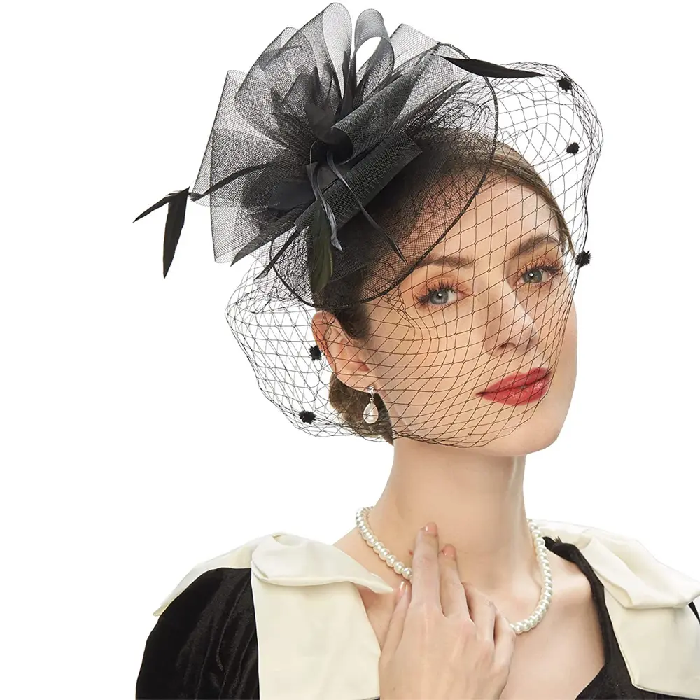 Retro Tea Party Federn Netz Schleier Mesh Haar Fascinators Haars pange Damen Hochzeit Braut Hüte und Fascinator