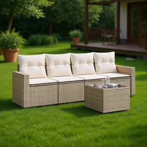 Ensemble de canapés de jardin modulaires en rotin beige, mobilier d'extérieur, 4 places, design contemporain - Product Image 2