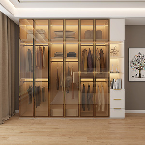 Luxury Glass Wardrobe Italian Style Master Room <strong>Closet</strong> Aluminium Glass Wooden Wardrobes - Product Image 3