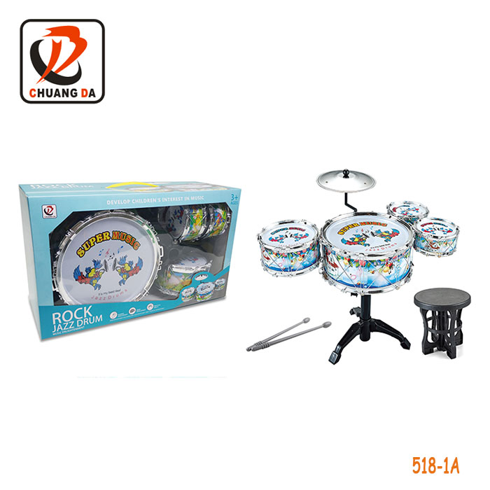 Набор барабанов ChuangDa 518-1A с гальваническим покрытием и стулом, ударный инструмент, развивающая игрушка, музыкальная детская игрушка