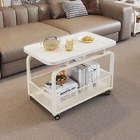 Table basse moderne avec plateau en marbre et structure en métal, avec rangement, table d'appoint et de chevet mobile pour salon