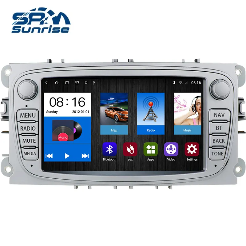 Ford Focus S-Max Mondeo Galaxy C-Max 2 Din Auto Radio Android 12 Auto Radio 7 ''Multimedia Speler Gps Carplay