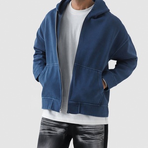 Sweat à capuche avec fermeture éclair et logo personnalisé OEM vintage pour hommes 100% coton Streetwear thermique épais en éponge française teint uni à séchage rapide - Product Image 2