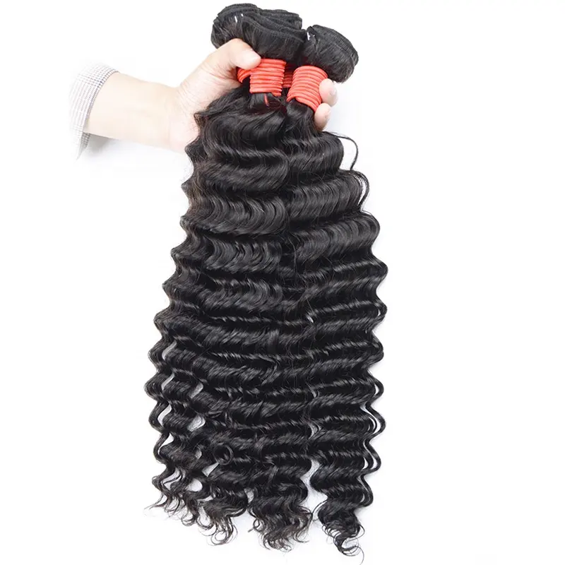 BORUI Cheap affordable real raw malaysian deep wave unprocessed virgin curly wavy human hair weave bundles with closure