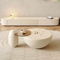 Modernes Skulpturales TUOCHEN Ausziehbares Couchtisch-Set Creme Matt Runde Basis Kunststoff-Oberfläche Kieselsteinförmige Seitenstütze