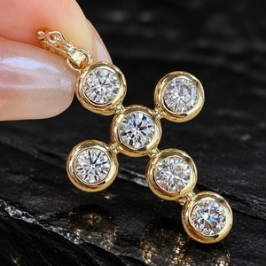 Pendentif croix Xinfly en or massif 18 carats avec diamant naturel serti en forme de bulle, 2,10 ct, six diamants ronds certifiés, prêt à être expédié, bijoux fins AU750 - Product Image 1