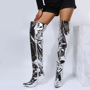 Nouvelles bottes pour femmes en cuir miroir taille haute 2024, bottes pointues à la mode pour femmes - Product Image 2