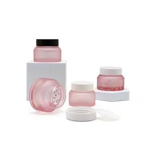 Contenitore per scrub corpo spalla obliqua 15g 30g 50g colore rosa smerigliato contenitore per crema in vetro vuoto da 1oz in vendita