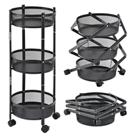 Chariot de rangement pour fruits et légumes à 3 niveaux, chariot utilitaire en métal avec roulettes pliantes pour le rangement de la cuisine de l'île