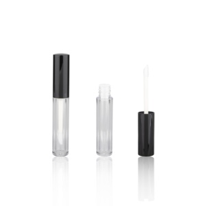 Cosmetic Vendors For Lip Gloss Tubes 3ml Round Cylinder Clear Lip Gloss Vials With Wands Glossy Black Lid Lip Plumper Bottle