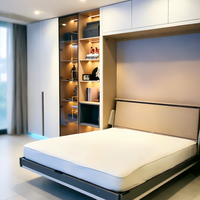 Lit Murphy multifonctionnel gain de place avec armoire en verre assortie, éclairage LED intégré, lit mural dissimulé moderne, placard et armoire