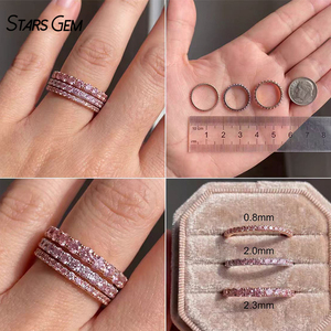 Anillo de Boda de Eternidad Completa Starsgem de Oro Sólido de 10K con Baño de Rodio y Diamantes Rosados de Laboratorio con Corte Brillante para Mujer, Aniversario - Product Image 2