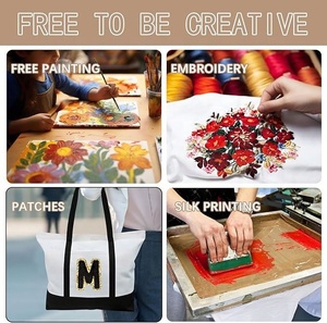 Sac de Shopping Réutilisable en Toile de Coton Décontracté Sérigraphié pour Femmes Sac Fourre-Tout de Grande Taille avec Logo Personnalisé et Blanc avec Fermeture Éclair Promotionnel - Product Image 6