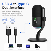 Mikrofon Kondensor USB Type-C OEM dengan Peredam Kebisingan dan Lampu RGB untuk Gaming PC Smartphone - Rekaman & Streaming Berkabel