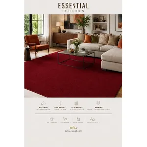 พรมปูพื้นโพลีโพรพิลีนสีเบอร์กันดี Petra Essential 50067 ความหนา 8-15 มม. เหมาะสำหรับสัตว์เลี้ยง ทนทานต่อการใช้งานหนัก สำหรับห้องนอนและห้องนั่งเล่น - Product Image 1