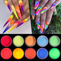 Poudres de pigments néon, fluorescents, ongles acryliques, pot, 9 couleurs, ml