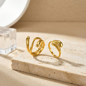 Anillo Minimalista de Acero Inoxidable con Múltiples Capas en Forma de Gota de Agua, Anillo Geométrico en Forma de Lágrima, Liso y Pulido, Unisex, Apilable - Product Image 2