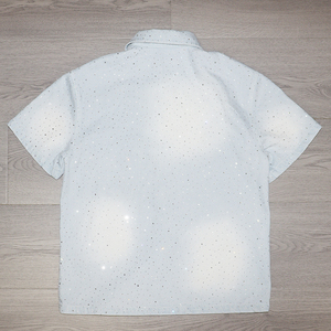 Polos personnalisés en denim délavé vintage pour hommes, <span class=keywords><strong>T</strong></span>-<span class=keywords><strong>shirt</strong></span> à manches courtes avec strass et diamants - Product Image 2