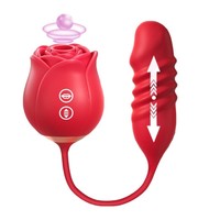 3-in-1 Rosen-Stoßvibrator für G-Punkt Erwachsenen-Sexspielzeug 10 Saugmodi Klitoris-Nippel-Stimulation Doppelendiger Analdildo