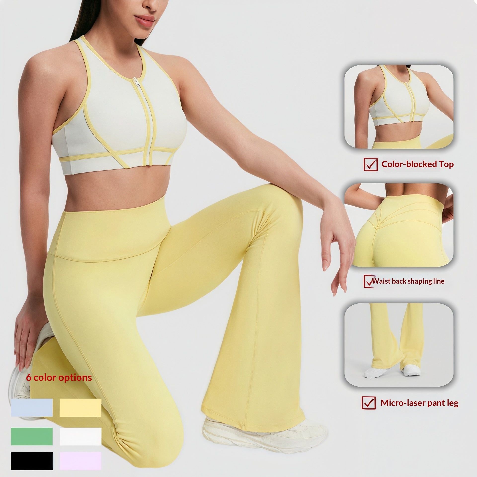 Wholesale Custom Logo Women Yoga Set Zip Front Sports Bra High Waist Flare Leggings OEM Manufacturer Activewear Set