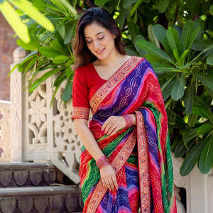 NiMa Creations Colorful Digital Printed Silk <b>Saree</b> Embroidered Border Traditional Indian Wedding Wear Women Regular Length Quick - Product Image 3