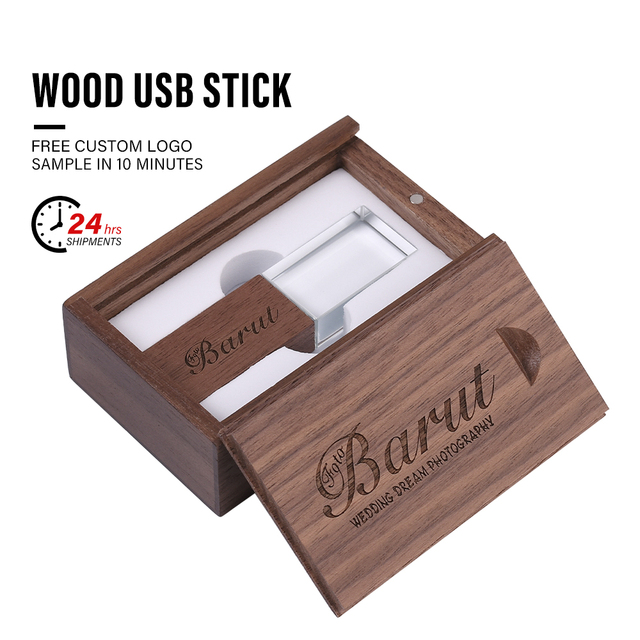 JASTER USB2.0 Wedding Photography Gift Wooden Crystal Pendrive 64GB 32GB 16GB 4GB Memory Flash Stick Pen Drive Usb Flash Drive