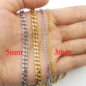 Collar Cubano de Acero Inoxidable de 3mm con 4 Lados Pulidos, Cadena Cubana de 5mm con Cierre de Langosta, Collar Lijing de Moda Tanjing - Product Image 1