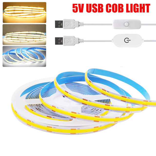 5V USB COB Led Strip Lights with Touch Dimmer/Switch Wire 8mm PCB 320LEDs/M for Room TV Mirror Backlight Cabinet Light Led Strip