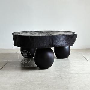 <span class=keywords><strong>Tavolino</strong></span> da Tè Basso in <span class=keywords><strong>Legno</strong></span> Massello Nero, Design Wabi-sabi Giapponese, Forma Irregolare, <span class=keywords><strong>con</strong></span> Texture Naturale del Tronco - Product Image 4
