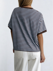 T-shirt a righe, T-shirt <span class=keywords><strong>oversize</strong></span> da <span class=keywords><strong>donna</strong></span>, T-shirt casual a righe <span class=keywords><strong>oversize</strong></span> da <span class=keywords><strong>donna</strong></span> a maniche corte girocollo, Top estivo casual - Product Image 5