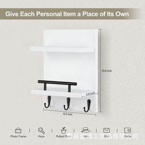 Wall Mounted <b>Shelf</b> With <b>Hooks</b> And Bar 3.6 Inch Key Organizer For Home Storage - Product Image 3