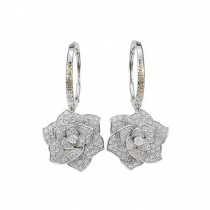 E1588 White Gold Flower <b>Hoop</b> <b>Earrings</b> Diamond Micro Insert Women's Luxury <b>Fine</b> Jewelry - Product Image 1