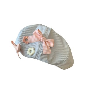 Cotton <b>Beret</b> With Butterfly Knot And Print Design For Spring Autumn Wear - Product Image 5
