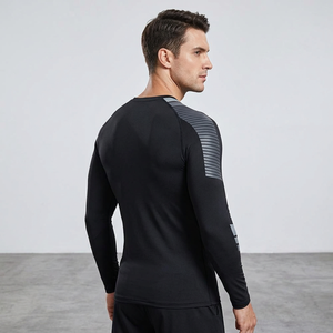 Men's Full Sleeve Rash Guard MMA <b>Compression</b> <b>Shirt</b> Quick Dry Spandex Polyester Front Print 260g Sport Top <b>Black</b> Gray Stripes - Product Image 2