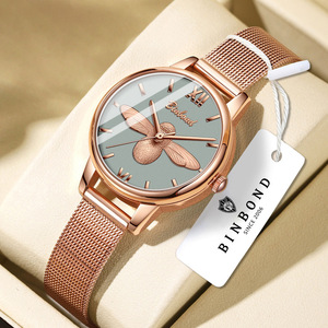 Binbond Women's Bee Watch Rose Gold Mesh Band Analog Quartz 30M Waterproof Fashion Watch For Students - Product Image 1
