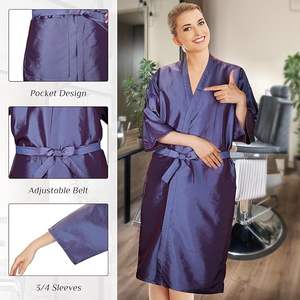 Púrpura Mancha Poliéster Peluquería Kimono Belleza Spa Vestidos Batas personalizadas para salón - Product Image 3